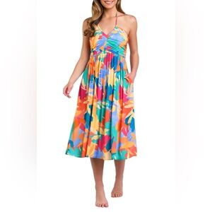 La Blanca Fantasy Resort Halter Cover-Up Dress Multicolor L Large Midi